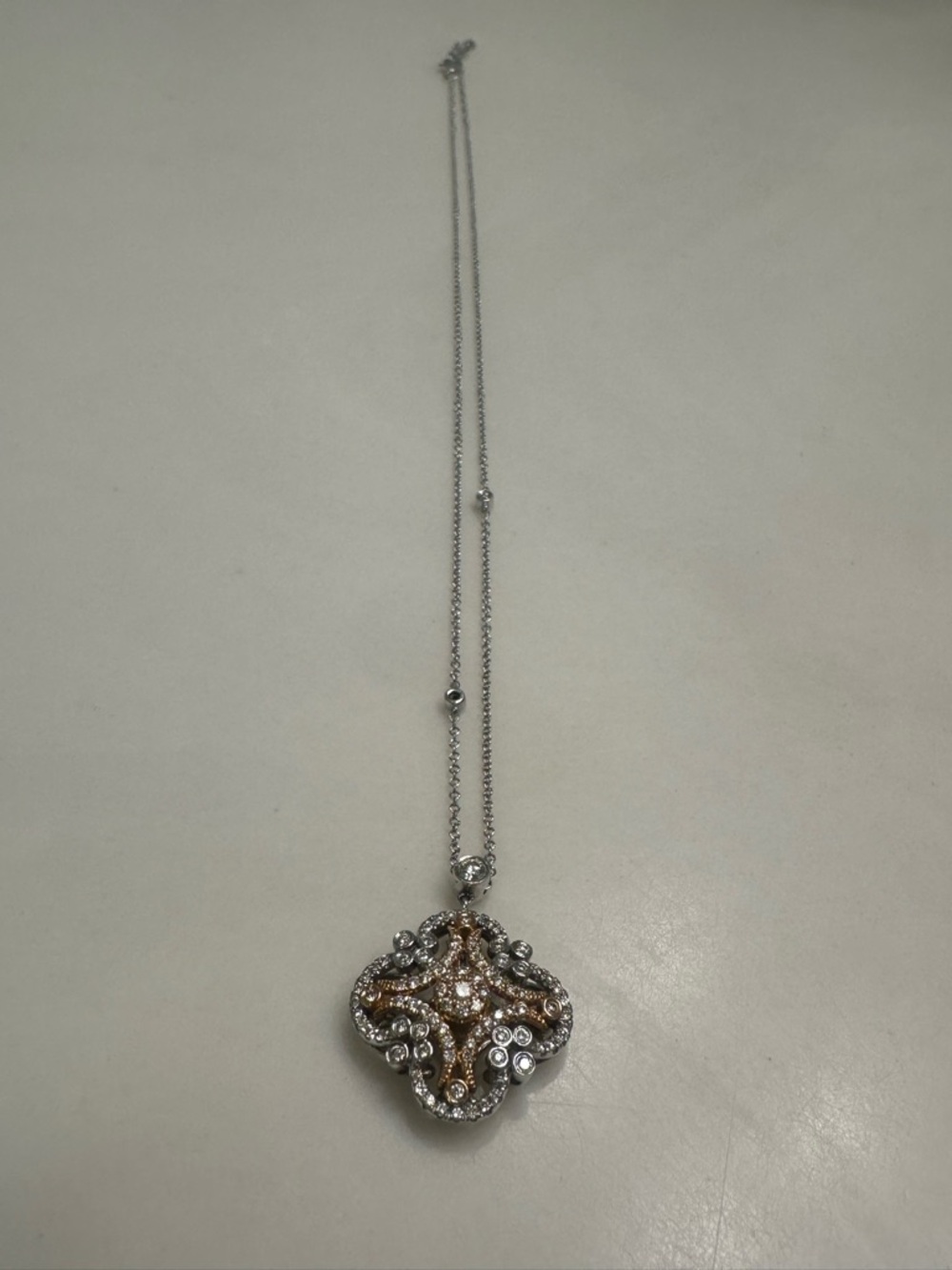 Gabriel & Co. White and Rose Gold Diamond Pendant Necklace 0.64 CTW - Picture 3 of 8